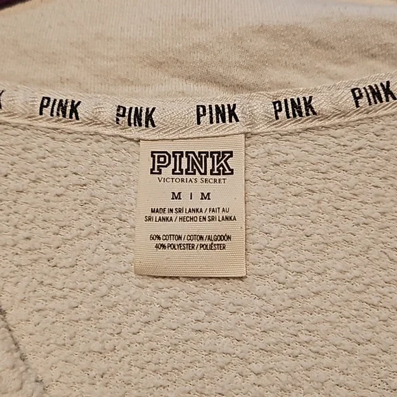 Victoria's Secret PINK Womens M Pullover Sweatshirt Kangaroo Pocket Off White - Picture 6 of 6